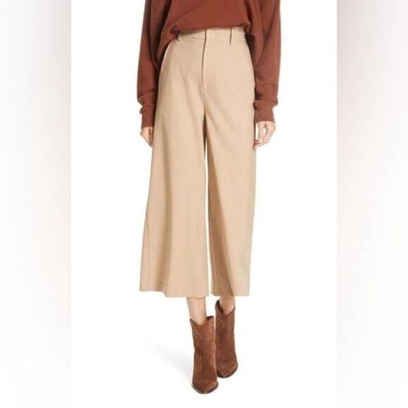 Vince High Rise Wide Leg Cropped Wool pants in Latte - Picture 3 of 14